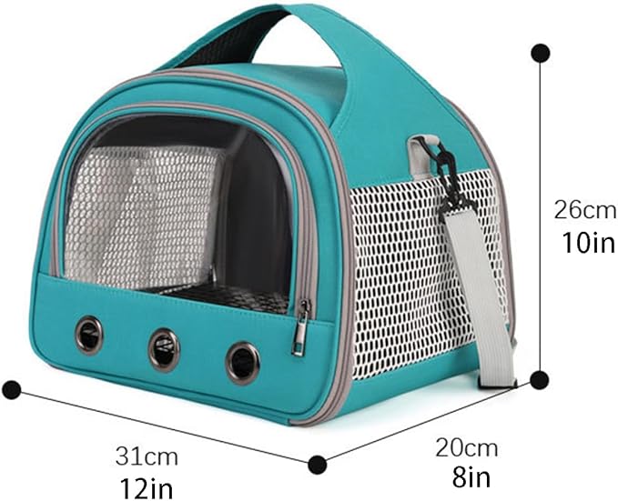 Parrot Carrier Travel Bird Carrier 12 * 8 * 10in Panoramic View with Plush Mat Metal Tray Grid Foot Pad for Parrot Hamster Hedgehog Rabbit Sugar Glider (Green)