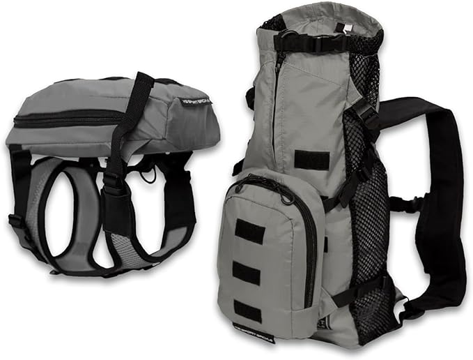 K9 Sport Sack Walk-On - Medium, Shark Skin Gray - Ideal for Dogs with 17-19” Back Length - Lightweight, Packable, Backpack-Style Carrier - Includes Compatible Harness & Storage Bag