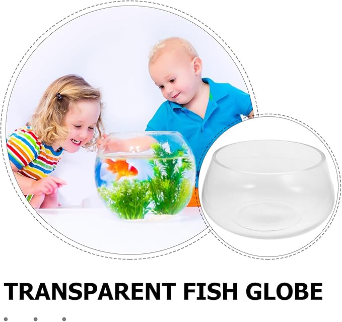 Small Round Glass Fish Bowl Aquarium Thickened Glass Terrarium Vase for Desktop Hydroponic Plants and Goldfish, 20cm Turtle Tank for Home Micro Landscape