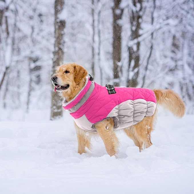 Lelepet Dog Coat Warm Dog Winter Coat Waterproof Dogs Jacket with Harness Built in Reflective Pet Fleece Vest Zip-Up Cold Weather Coats for Dogs Turtleneck & Windproof Coats Chihuahua Rose Red XS