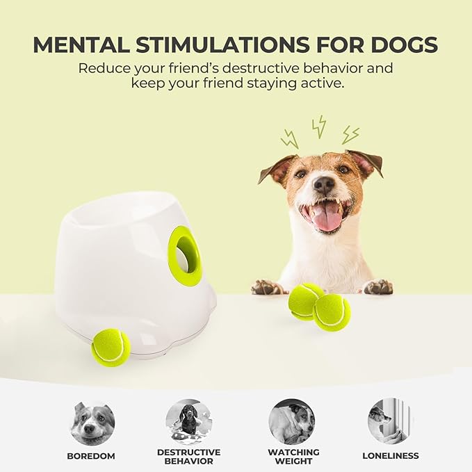 ALL FOR PAWS Automatic Ball Launcher for Dogs Interactive Puppy Pet Ball Indoor Thrower Fetch Machine, 3 Balls Included (2 inch) + Six Tennis Balls Bundle