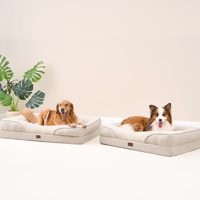 EHEYCIGA Orthopedic XL Dog Bed for Large Sized Dog, 48x35x7.5 Inch Extra Large Memory Foam Dog Couch Bed with Sides, Waterproof Liner & Washable Removable Cover, Bolster Pet Sofa, Beige