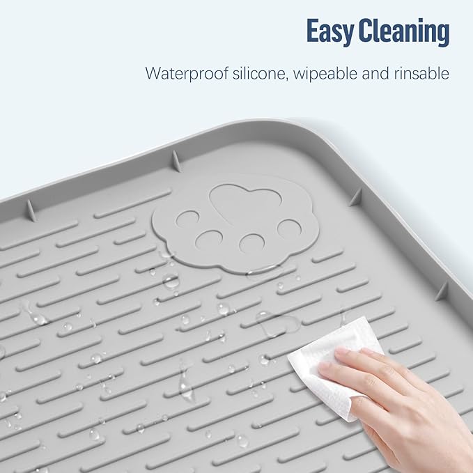 Pee Pad Holder for Dogs, 34" x 22" Silicone Pee Tray Mat Leak-Proof, High Edge, No Spill Pet Pad Holder for Puppy, Cat, Rabbit, Training Pads for Floor Protection, No Pee Pads (Light Grey)