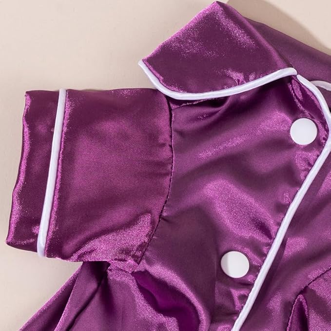 Cat Puppy Costume Elegant Satin Pajamas with Bow Headband 2PCs Set Pet Sleepwear Cute Pet Outfit Cosplay Partywear Photoshoots (Purple Set,Small)