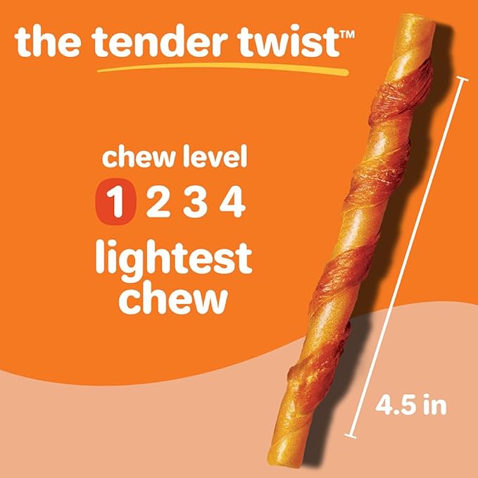 Hartz Oinkies Tender Twists with Real Chicken Breast Rawhide-Free Dog Treats, Highly Digestible Dog Chews, 18 Count