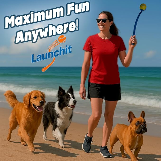Dog Ball Thrower Launcher, Tennis Ball Launcher, for Small Large Dogs Compact Design 13.8" Stick with Medium 2.5" Red