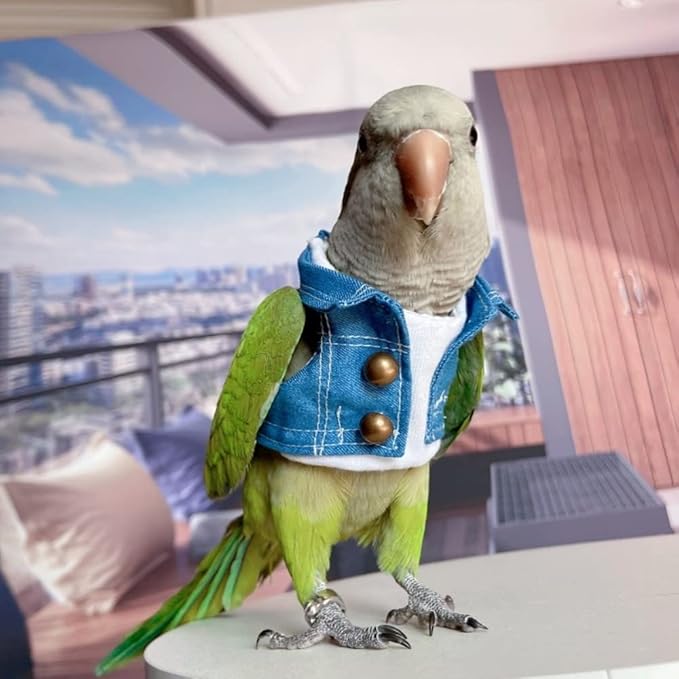 Bird Costume Bird Diaper Flight Suit Bird Jeans Fake Two Pieces Bird Clothes Cosplay Photo Prop for Parrots Lovebird Parakeet Cockatiel Small Animals Apparel (with Diaper,Lorikeet)