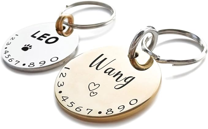HM001 Cats Dogs ID Tags Personalized Lovely Symbols Pets Collar Name Accessories Custom Engraved Supplies for Four Legged Child Necklace Chain Anti-Lost Metal Simple Charm (Shiny Brass, Small 0.94")