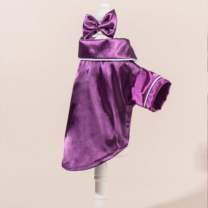 Cat Puppy Costume Elegant Satin Pajamas with Bow Headband 2PCs Set Pet Sleepwear Cute Pet Outfit Cosplay Partywear Photoshoots (Purple Set,Medium)