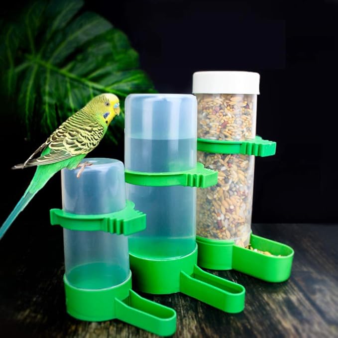 Bird Water & Food Dispenser Set, Automatic Feeder - 2x 90ml Water, 1x 150ml Food Feeder, BPA Free, for Parrots, Lovebirds, Cockatiel
