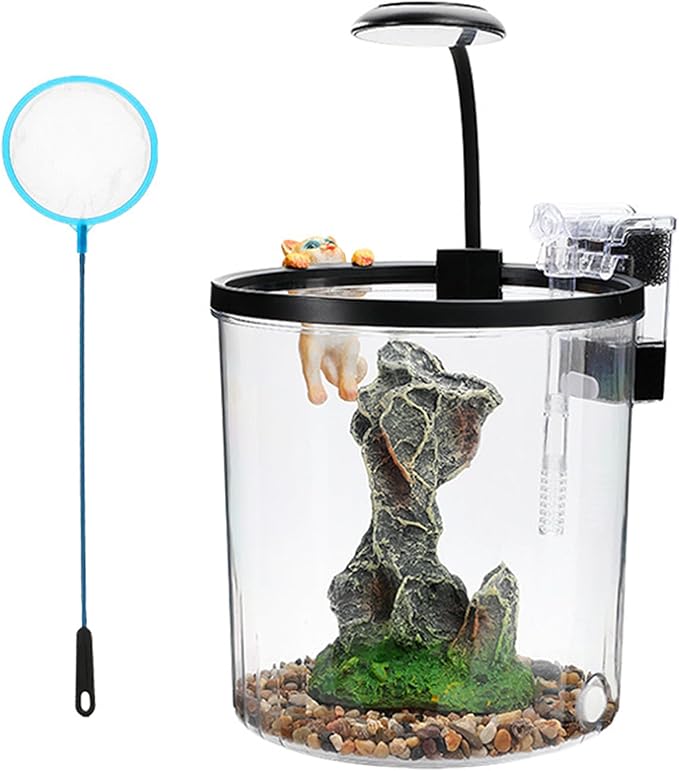 GarveeLife Small Fish Tank, Betta Fish Tank kit with LED Light, Oxygen Generator, Fish Tank Starter Kits for Beta,Goldfish (Black, 1.5 Gallon)
