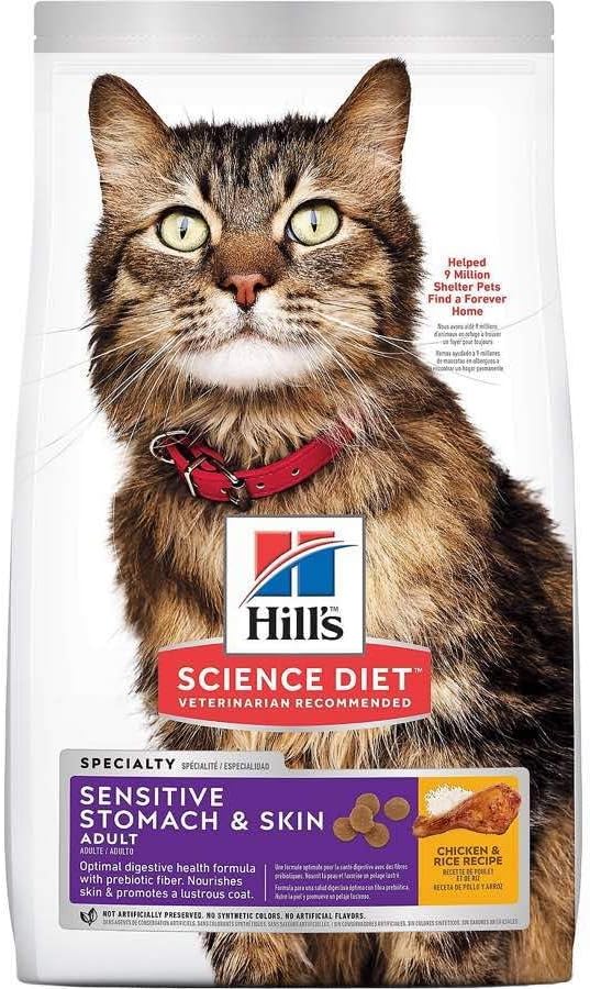 Hill's Science Diet Adult 1-6 Sensitive Stomach & Skin Dry Cat Food, Chicken & Rice, 3.5 lb. Bag (Updated Formula)