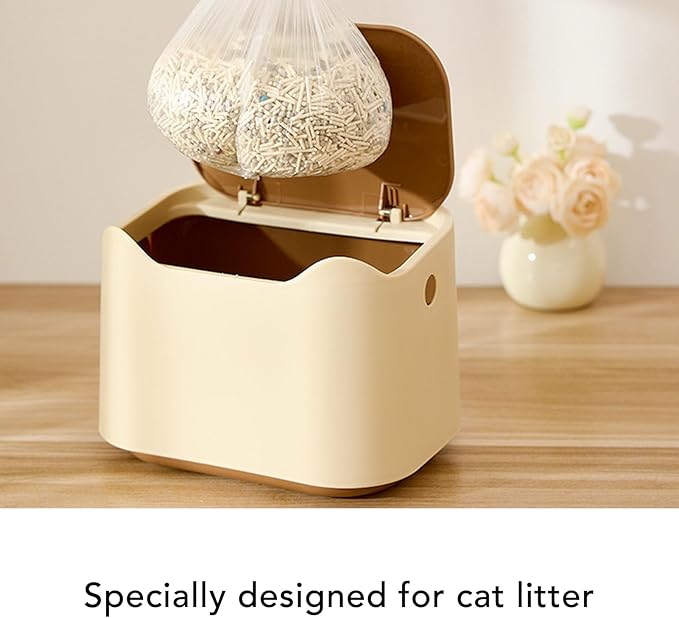 Yinhing Cat Litter Trash Can Press Type Lid Enclosed Odor Control Compact Space Saving with High Strength PP Material for Home Pet Waste Bin