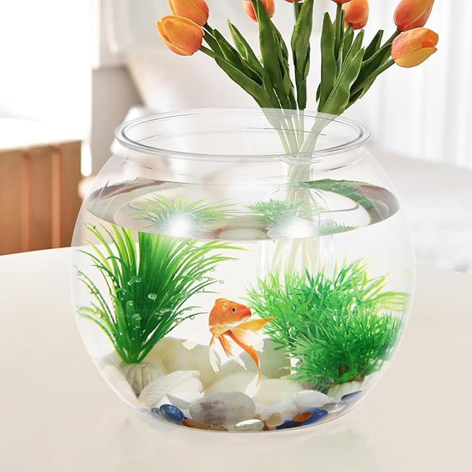 Homoyoyo Plastic Fish Bowl Round Clear Goldfish Vases for Betta Fish Aquarium Home Decor Party Drinks Crafts Unbreakable Transparent 22.00X22.00X17.50CM