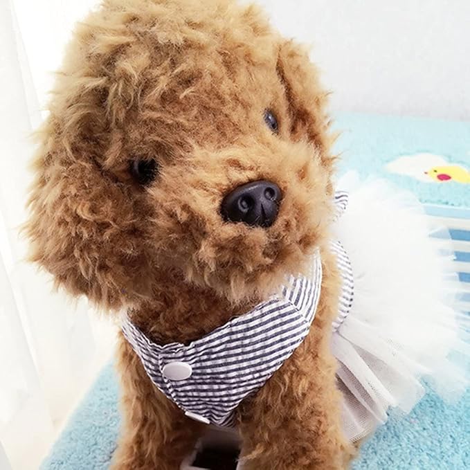 Dog Dresses, Fashion Pet Dog Clothes, Striped Mesh Puppy Dogs Princess Dresses (Blue, Small)