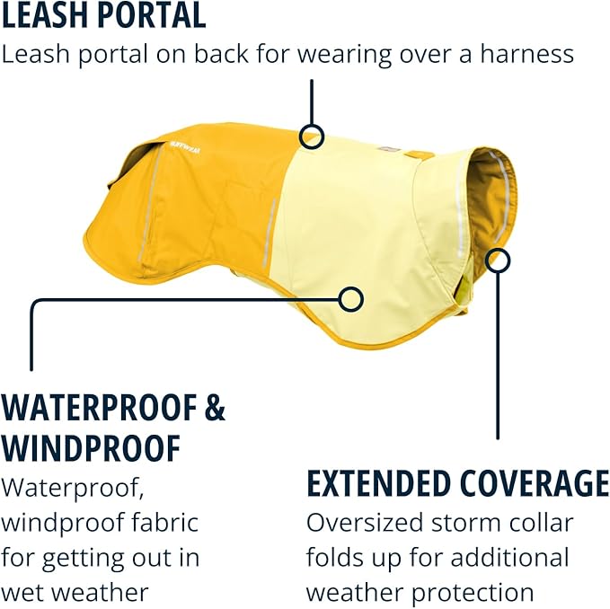 Ruffwear, Sun Shower Dog Raincoat, All-Weather Jacket, Waterproof, Windproof & Lightweight, Mineral Yellow, Medium