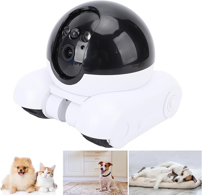 Bewinner Smart Security Camera, 2MP Double Lens Home Baby Pet Monitor with Wheels, Two Way Audio, 1080P WiFi Movable Cat Dog Camera, One Key Following & Remote Control