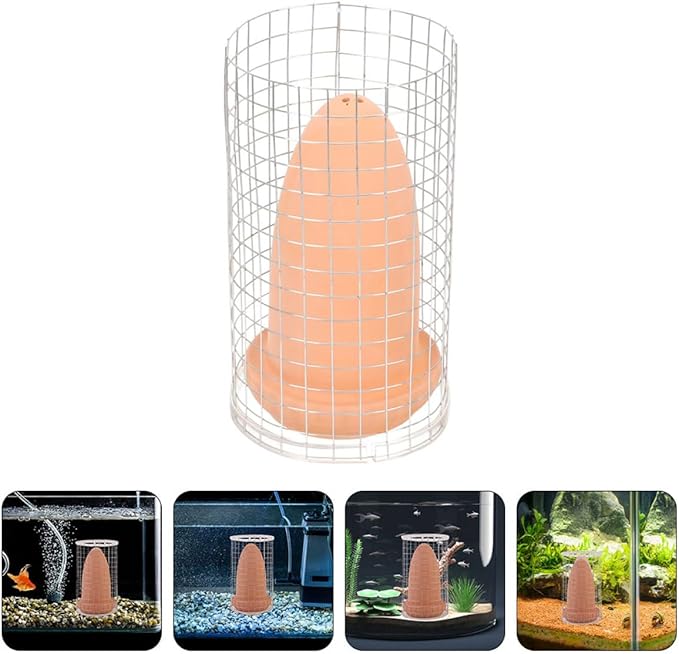 POPETPOP Fish Breeding Box with Ceramic Spawning Cones, Medium Size Breeding Tank with Protective Isolation Net and Lid for Angelfish, Discus, Shrimp Hatchery in Aquarium