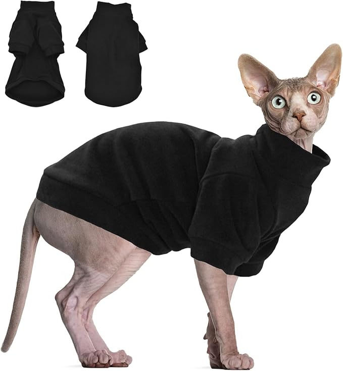 Sphynx Cat Clothes Hairless Cat Sweater Shirt Soft Warm Long Sleeves Pullover Pet Clothes Pajamas Dog Cloth for Small Dogs Kitten Clothes Pet Sweaters (Black, L)