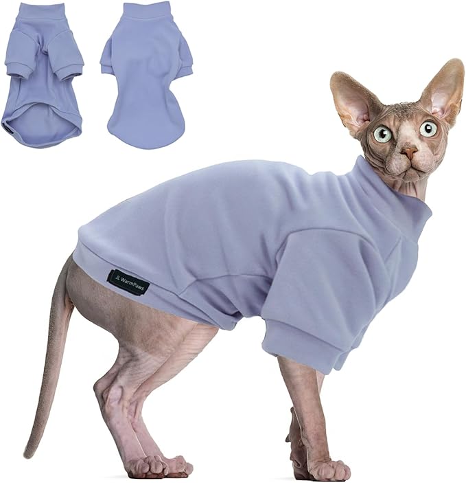 Sphynx Cat Clothes Hairless Cat Sweater Shirt Soft Warm Long Sleeves Pullover Pet Clothes Pajamas Dog Cloth for Small Dogs Kitten Clothes Pet Sweaters (Light Purple, M)
