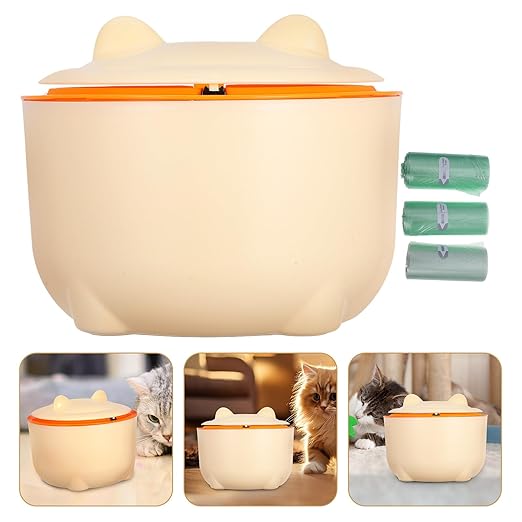 VILLCASE Closed Cat Litter Trash Can with Lid and Odor Seal, Plastic Waste Bin for Small Pets, Includes 90 Trash Bags, Portable Cat Poop Container for Bathroom and Desktop Use