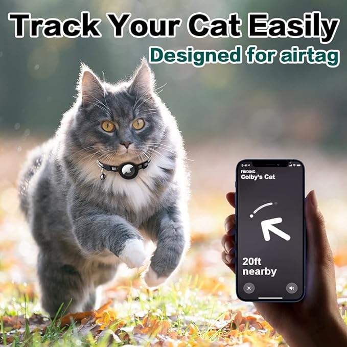 Airtag Cat Collar Breakaway, Reflective Kitten Collar with Apple Air Tag Holder and Bell for Girl Boy Cats, 0.4 Inches in Width and Lightweight(Yellow)