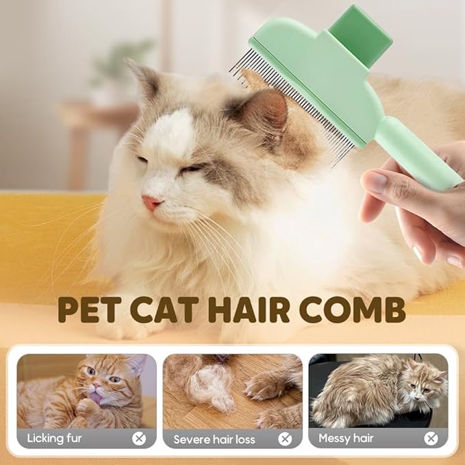 Self Cleaning Pet Hair Removal Comb, Pet Comb with Long Short Stainless Steel Metal Teeth, Cat Grooming Brush, Pet Grooming Supplies for Cat, dog (Yellow-1 pcs)