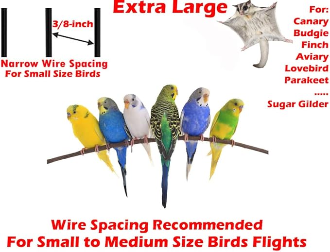 55" X-Large 3/8-Inch Tight Bar Spacing Multiple Flight Bird for Small Size Aviary Budgie Canary Finch Breeding Cage with Removable Rolling Stand