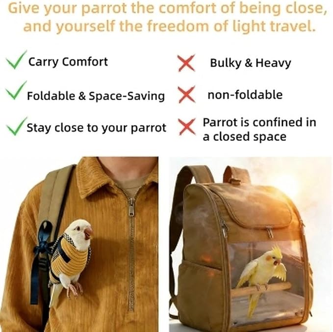 DRESSO Portable Bird Traval Carrier Bag, Escape Resistant Outdoor Harness Vest for Small Medium Parrots, Cockatiel, Budgie, Random Color(Medium)