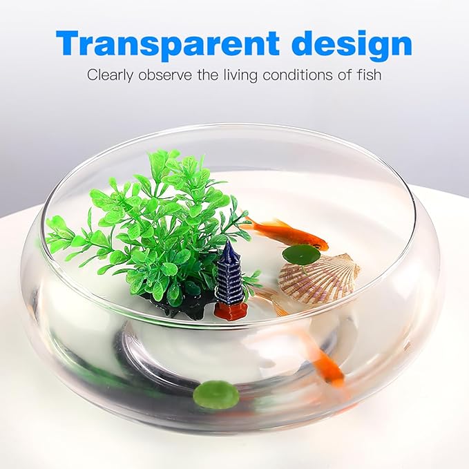 Yardwe Transparent Aquarium Tank 9.52 Inch Desktop Betta Fish Bowl with Hydroponic Plant Holder Clear Plastic Fish Bowl for Home Office Decoration