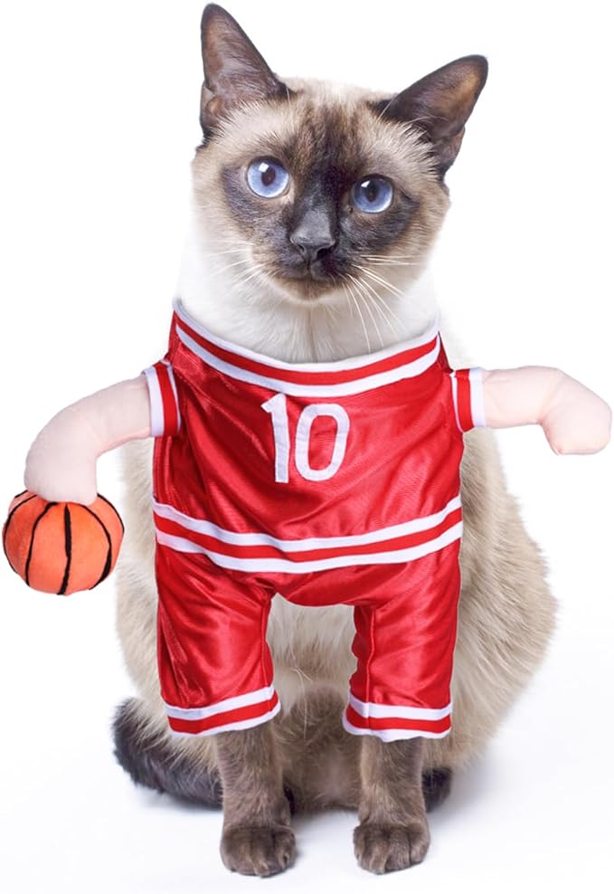 DELIFUR Dog Basketball Player Costume - Pet Halloween Costume Adjustable Funny Dress Up Sports Outfit Cosplay Clothes for Large Cats and Small Dogs (Red Basketball, X-Small)