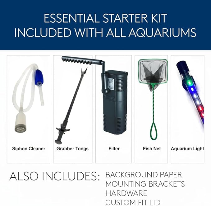 Aussie Aquariums 3.0 Wall Mounted Fish Tank Kit with LED Lighting, Built-in Filter System, Modern Space-Saving Design, Complete Accessories Set (Skyline, Black)