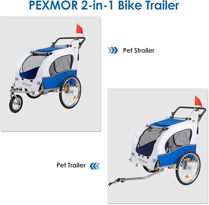 PEXMOR 2-in-1 Dog Bike Trailer, Pet Stroller Bike Trailer for Dogs w/Universal Hitch, Dog Cart for Bicycle Wagon Cargo Carrier w/Shock Absorber & Universal Wheel