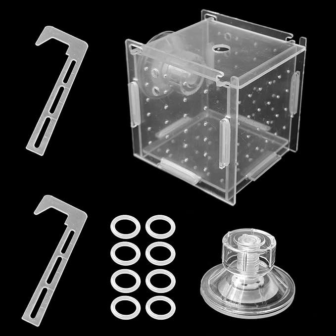 3 x 3 x 3 inch Acrylic Fish Breeding Box, Transparent Isolation Hatchery Incubator with Suction Cups for Guppy Shrimp Small Baby Fishes Aquarium Nursery Tank