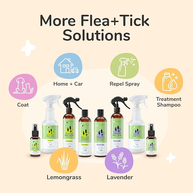 kin+kind Plant Based Flea and Tick Spray for Dogs and Cats – Essential Oil Formula with Lemongrass – Flea and Tick Prevention for Cats, Kittens, Puppies & Dogs - Pet Supplies - Family Safe – 32 fl oz