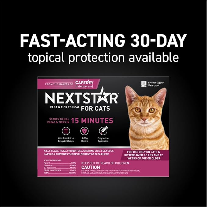 CAPSTAR Flea Treatment for Cats 2-25 lbs (6 Doses) + NEXTSTAR Flea and Tick Prevention for Cats Over 3.5 lbs (1 Dose) Bundle