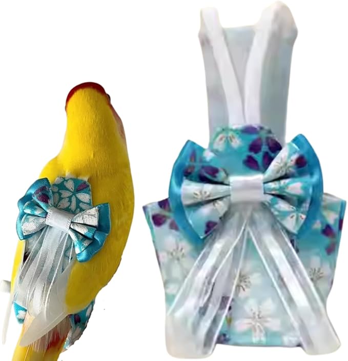 Bird Diaper Cockatiel Clothes Flight Suite, Reusable Parrot Nappy with Waterproof Inner Layer, Cute Pigeon Pants Urine Wet Suit Costume for Conure Macaw (Blue B,M)