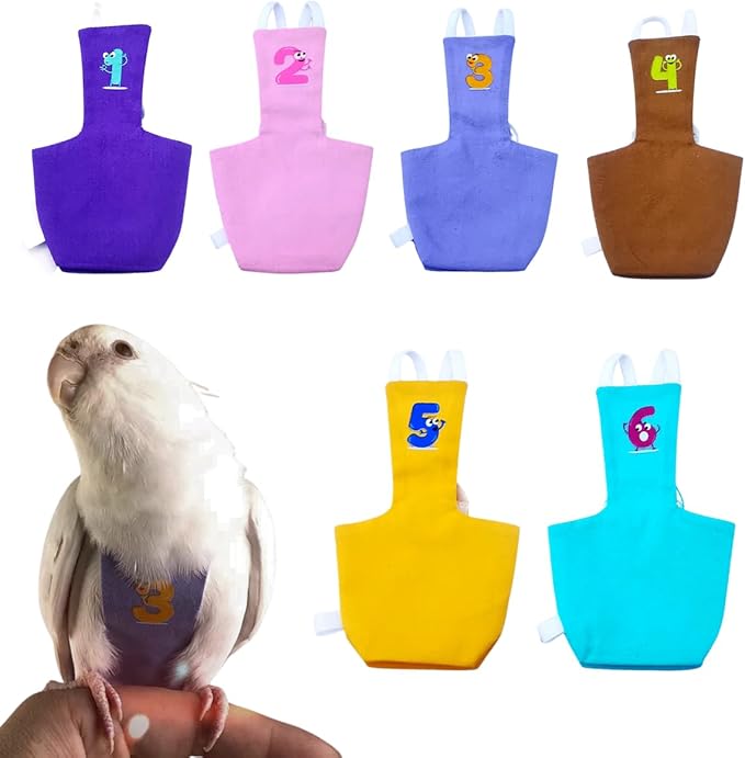 Bird Diaper Protective Parrot Nappy - 6 Pack, Reusable Flight Suit with Waterproof Inner Layer, Washable Cute Urine Wet Suit for Cockatiel Conure Macaw Lovebird (XL)