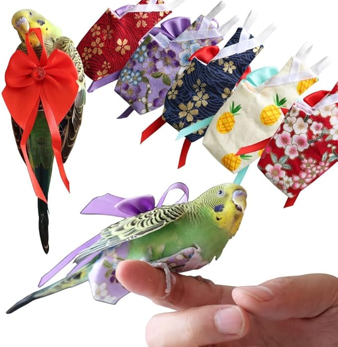 6pcs Bow Bird Diaper Set, Soft Reusable Flight Suit Clothing for Parrots Budgies Cockatiels — Cleaner Indoor Bonding & Training(L)