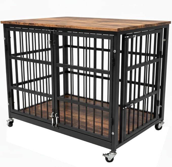 38" Dog Crate Furniture, Heavy Duty Dog Kennel Indoor for Large Dogs, Escape-Proof and Chew-Proof Wooden Dog Cage for high Anxiety Dog, Decorate House as TV Stand, End Table