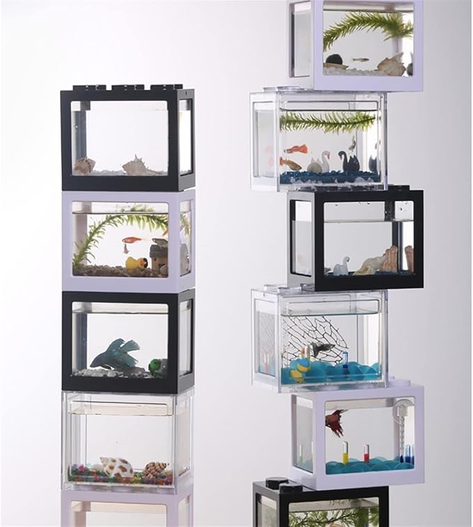 Fish Tabk Small Fish Tank Reptile Pet Superimposed Aquarium Creative Fish Tank Landscape Office Home Decoration Ecological Landscape Cool Fish Tank(Light Green)