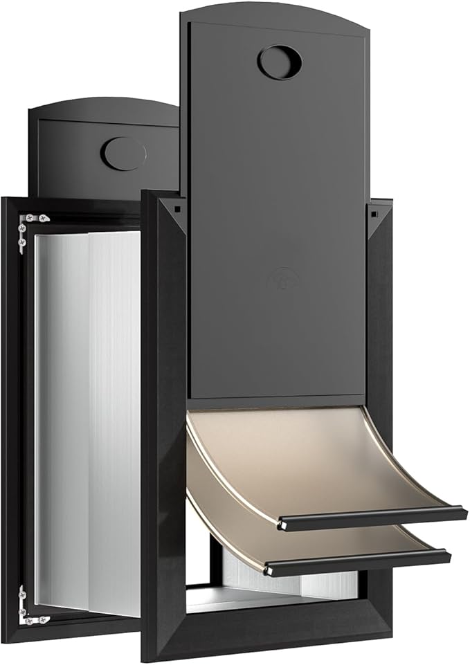 Heavy Duty Dog Door for Wall, Energy Efficient Doggie Door with Aluminum Frame, Telescoping Tunnel, Double Magnetic Flaps and Two Sliding Lock Panels, Easy to Install, Black, Large