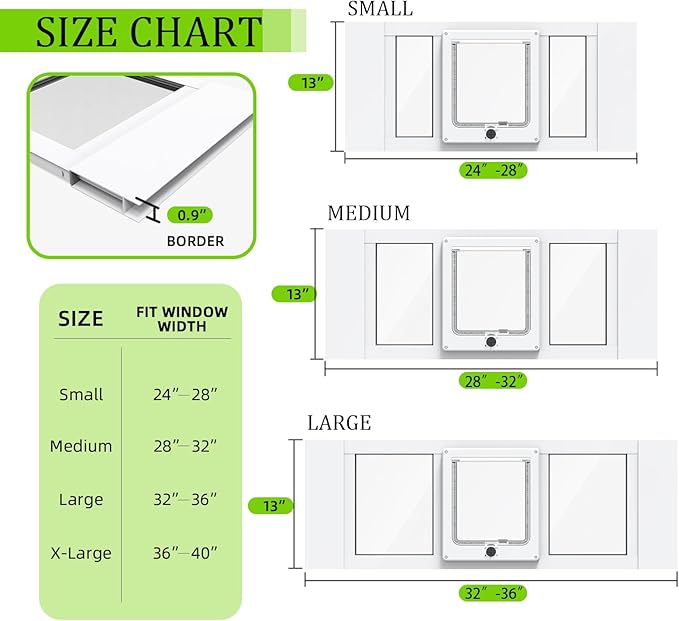 Cat Door for Window, Aluminum Cat Door Window Insert with 4 Secure Lock Modes, Magnectic Closure for Cats, Fit Window Width 32"-36", White