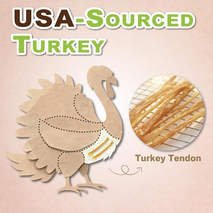 A Freschi srl Turkey Tendons for Dogs, Long-Lasting, Hypoallergenic Rawhide Alternative, Human Grade, Healthy Puppy Chews, Natural Dog Treats for Small Dogs, Strips, 3oz Pack