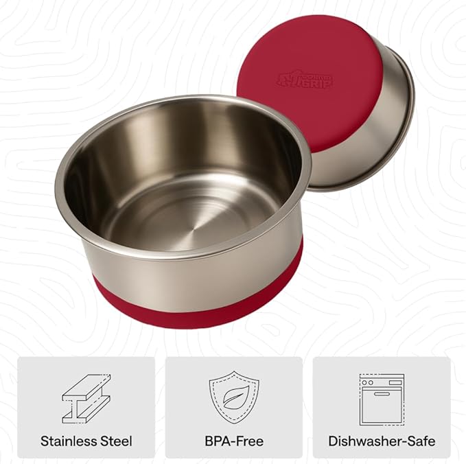 GORILLA GRIP Dog Bowls, Holds 2 Cups Each (16 fl oz), Heavy Duty Stainless Steel Food and Water Bowl for Feeding Dogs and Cats, Dishwasher Safe, Rust Resistant, BPA Free Rubber Base, Set of 2 Red