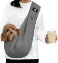 Dog Sling Carrier for Small Dogs Cats up to 15 lbs - Hands Free Puppy Carrier Bag (Plus Size L) - Ergonomic Padded Shoulder Strap & Safety Hook Based on Owner's Bust Length, Dark Gray