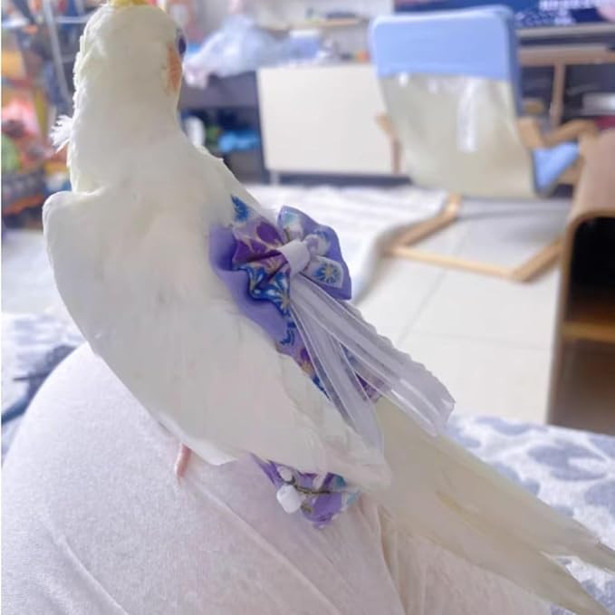 Bird Diaper Cockatiel Clothes Flight Suite, Reusable Parrot Nappy with Waterproof Inner Layer, Cute Pigeon Pants Urine Wet Suit Costume for Conure Macaw (Purple,L)