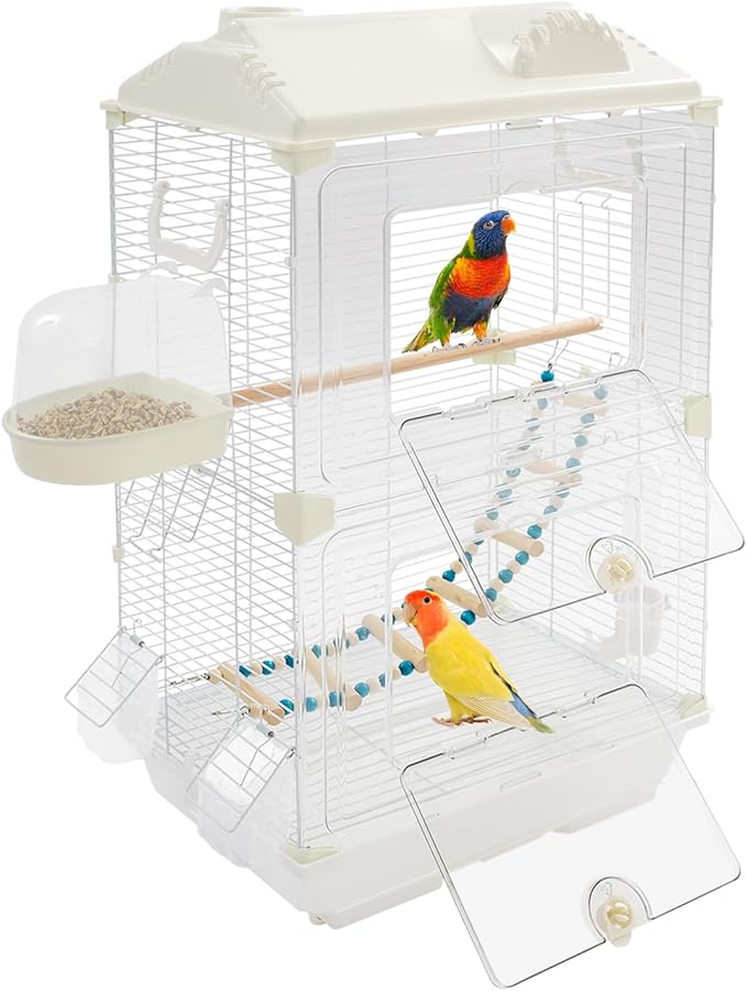 Two-Tier Bird Cage, 30 Inch Pigeons Parrot Birdcage with Safe Rotary Door Lock, White Parakeet Cage for Small to Medium Birds, Easy Access Double Doors. (B)