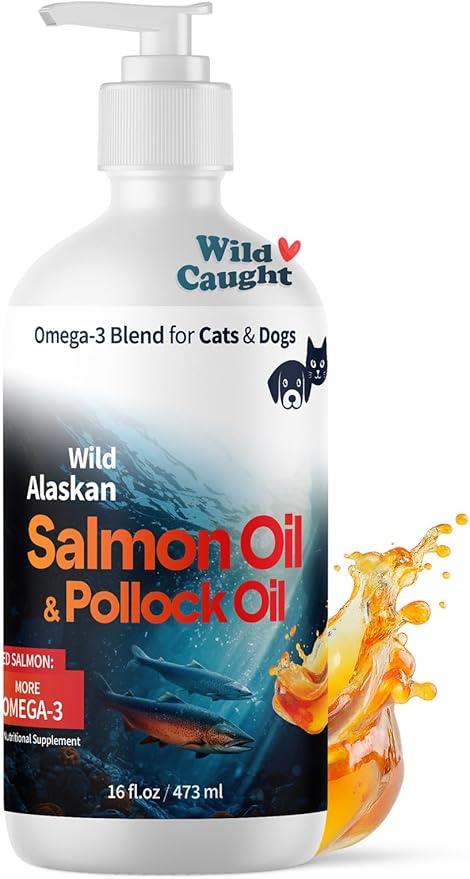 Wild Alaskan Omega 3 Salmon Oil for Dogs - Fish Oil for Dogs Natural Liquid - Must-Have Cat & Dog Essentials for Health - Cat and Dog Supplies Supports Skin & Coat - 16 Fl. Oz