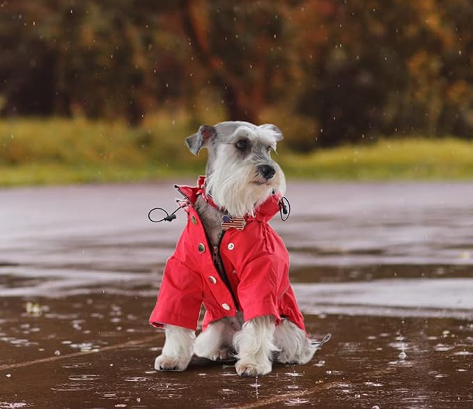 Morezi Dog Zip Up Raincoat with Reflective, Rain/Water Resistant, Adjustable Drawstring, Removable Hood, Raincoats with Legs 8lbs to 80lbs Available - Red - XL